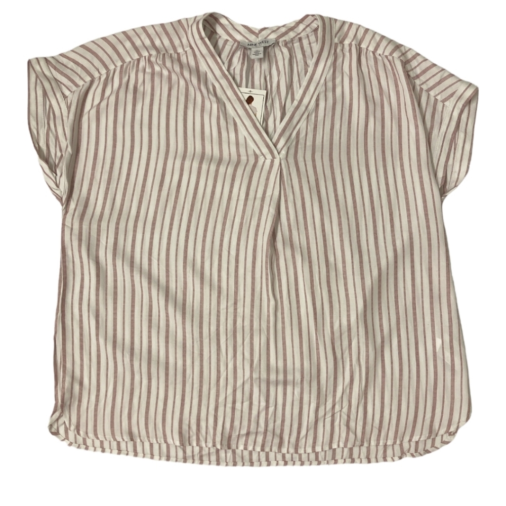 Nine West Women's Lightweight Relaxed Fit Woven Popover V-Neck Top